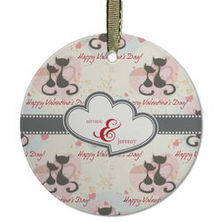 Cats in Love Flat Glass Ornament - Round w/ Couple's Names