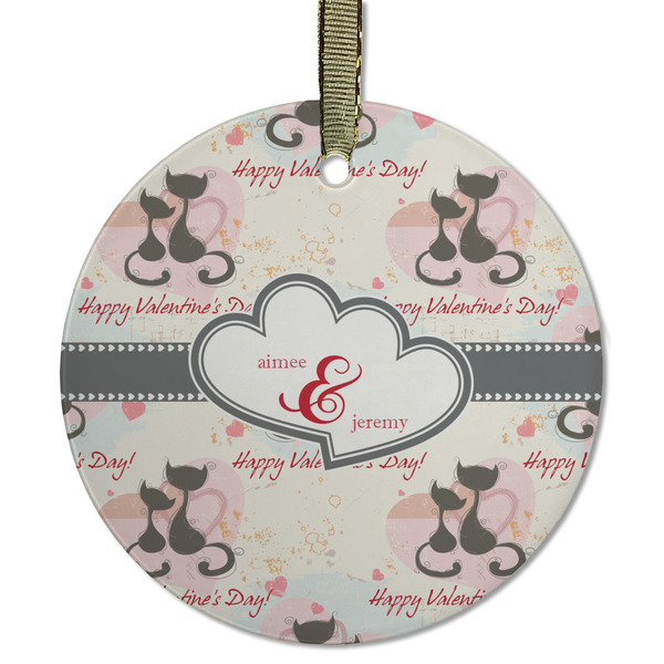 Custom Cats in Love Flat Glass Ornament - Round w/ Couple's Names