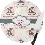Cats in Love Round Glass Cutting Board (Personalized)