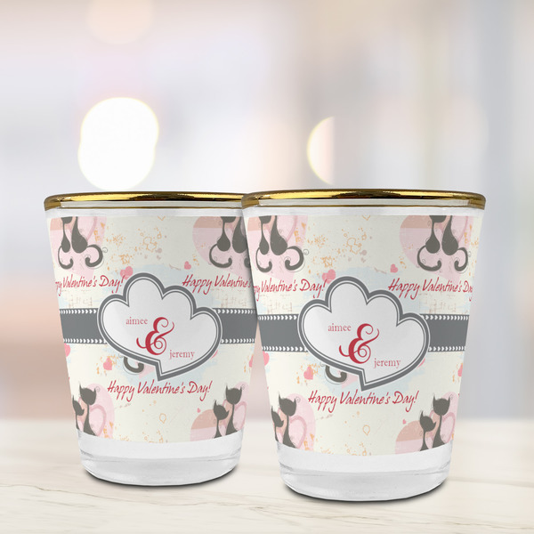 Cats in Love Glass Shot Glass - with gold rim - LIFESTYLE