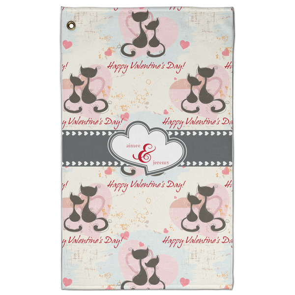 Custom Cats in Love Golf Towel - Poly-Cotton Blend w/ Couple's Names