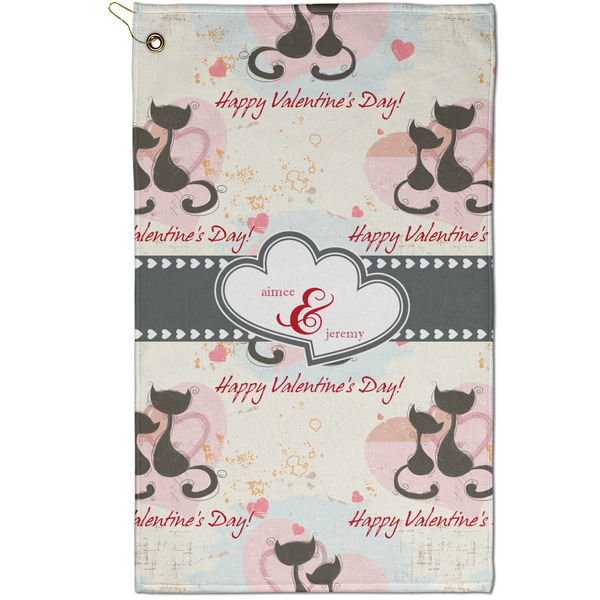 Custom Cats in Love Golf Towel - Poly-Cotton Blend - Small w/ Couple's Names