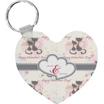 Cats in Love Heart Plastic Keychain w/ Couple's Names