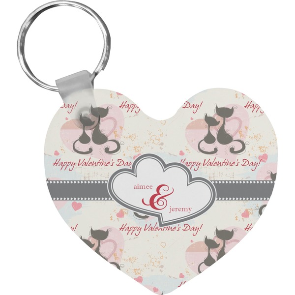 Custom Cats in Love Heart Plastic Keychain w/ Couple's Names
