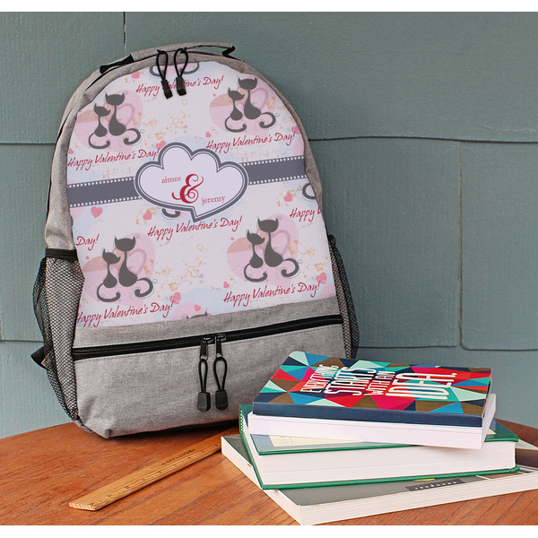 Cats in Love Large Backpack - Gray - On Desk