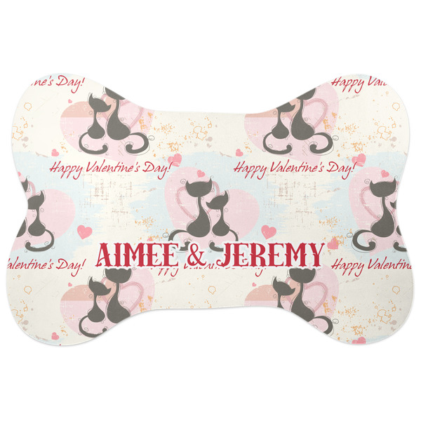Custom Cats in Love Bone Shaped Dog Food Mat (Large) (Personalized)