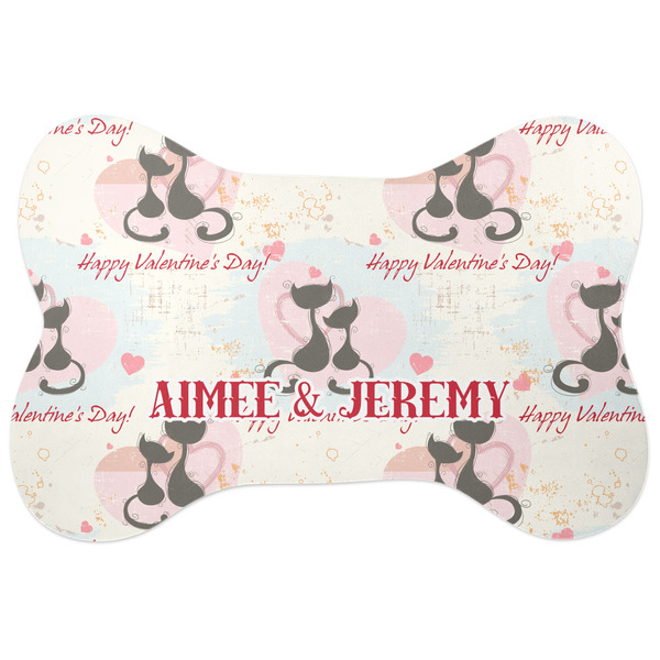 Custom Cats in Love Bone Shaped Dog Food Mat (Personalized)