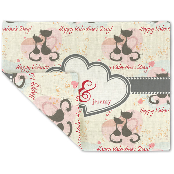 Custom Cats in Love Double-Sided Linen Placemat - Single w/ Couple's Names
