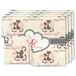 Cats in Love Double-Sided Linen Placemat - Set of 4 w/ Couple's Names