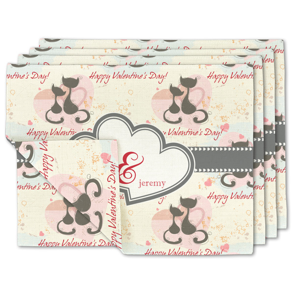 Custom Cats in Love Double-Sided Linen Placemat - Set of 4 w/ Couple's Names