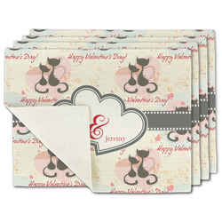 Cats in Love Single-Sided Linen Placemat - Set of 4 w/ Couple's Names