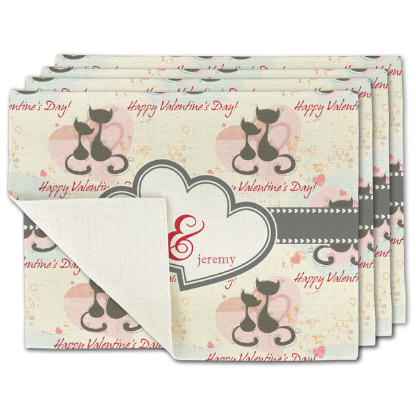 Custom Cats in Love Single-Sided Linen Placemat - Set of 4 w/ Couple's Names