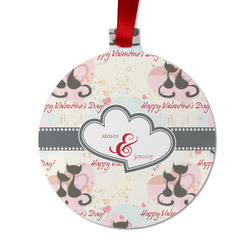 Cats in Love Metal Ball Ornament - Double Sided w/ Couple's Names