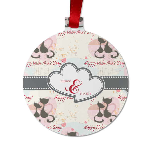 Custom Cats in Love Metal Ball Ornament - Double Sided w/ Couple's Names