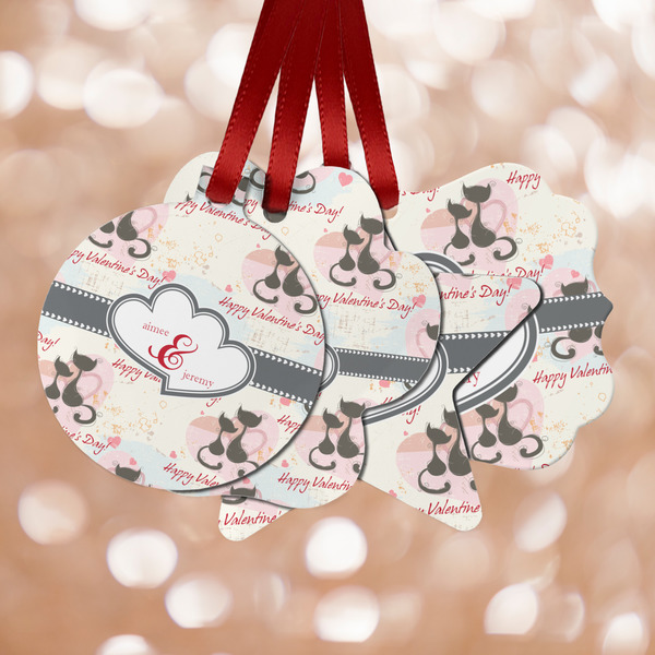Custom Cats in Love Metal Ornaments - Double Sided w/ Couple's Names