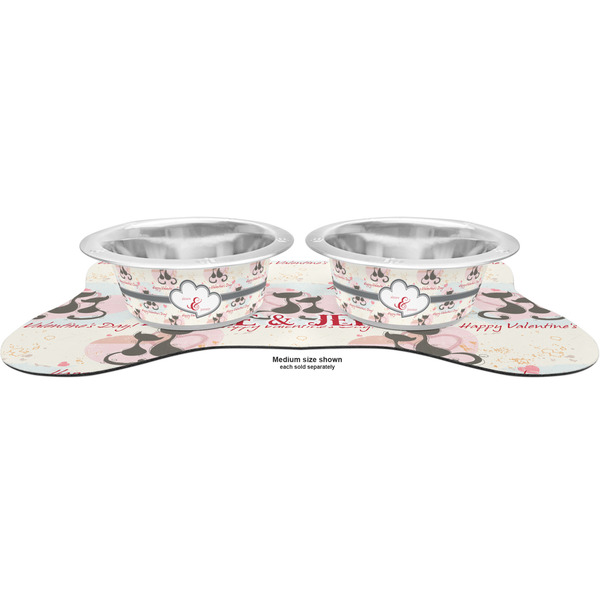 Cats in Love Metal Pet Bowls - On Dog Bone Shaped Mat