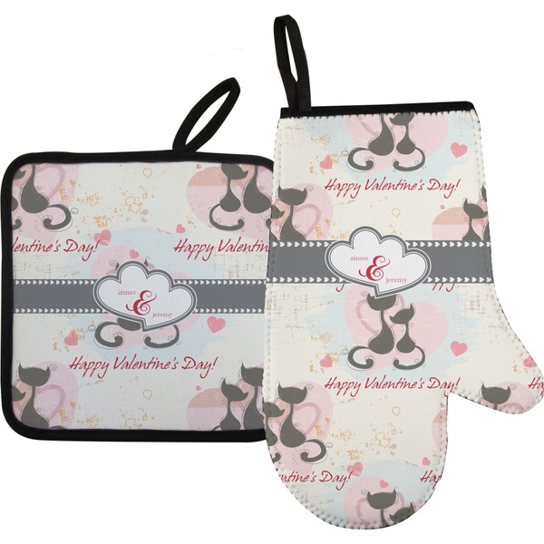 Custom Cats in Love Oven Mitt & Pot Holder Set w/ Couple's Names