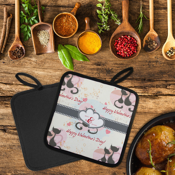 Cats in Love Neoprene Pot Holder - Set of 2  LIFESTYLE (Flatlay)