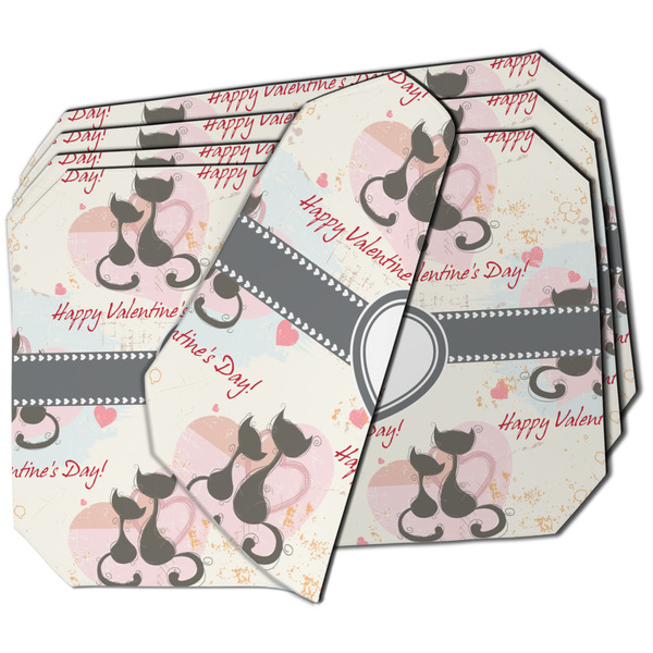 Custom Cats in Love Dining Table Mat - Octagon - Set of 4 (Double-SIded) w/ Couple's Names
