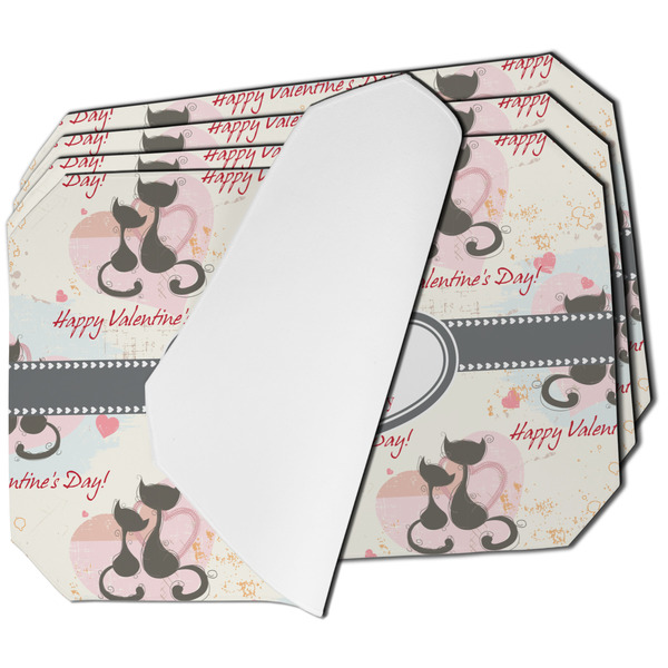 Custom Cats in Love Dining Table Mat - Octagon - Set of 4 (Single-Sided) w/ Couple's Names