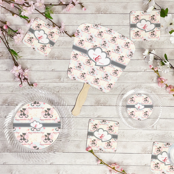 Cats in Love Party Supplies Combination Image - All items - Plates, Coasters, Fans