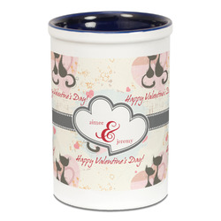 Cats in Love Ceramic Pencil Holders - Blue