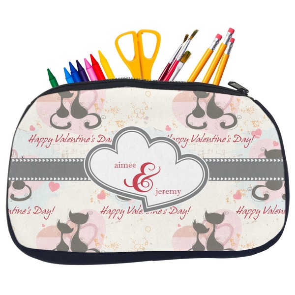 Custom Cats in Love Neoprene Pencil Case - Medium w/ Couple's Names