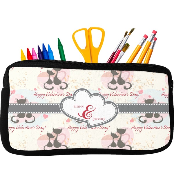 Custom Cats in Love Neoprene Pencil Case - Small w/ Couple's Names