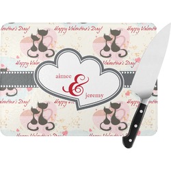 Cats in Love Rectangular Glass Cutting Board - Large - 15.25"x11.25" w/ Couple's Names