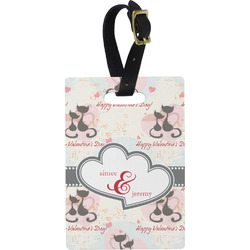 Cats in Love Plastic Luggage Tag - Rectangular w/ Couple's Names