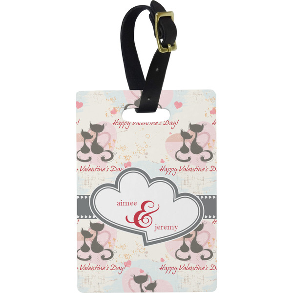 Custom Cats in Love Plastic Luggage Tag - Rectangular w/ Couple's Names