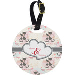 Cats in Love Plastic Luggage Tag - Round (Personalized)