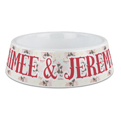 Cats in Love Plastic Dog Bowl - Large (Personalized)