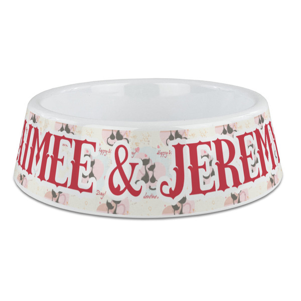 Custom Cats in Love Plastic Dog Bowl - Large (Personalized)