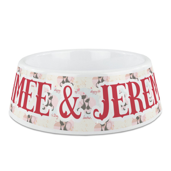 Custom Cats in Love Plastic Dog Bowl - Medium (Personalized)