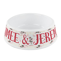 Cats in Love Plastic Dog Bowl - Small (Personalized)