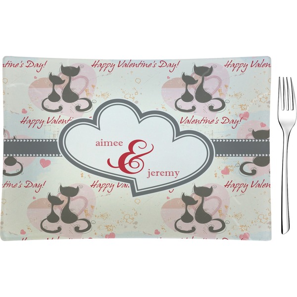 Custom Cats in Love Glass Rectangular Appetizer / Dessert Plate (Personalized)