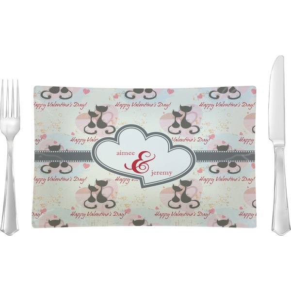 Custom Cats in Love Rectangular Glass Lunch / Dinner Plate - Single or Set (Personalized)