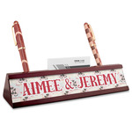 Cats in Love Red Mahogany Nameplate with Business Card Holder (Personalized)
