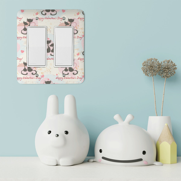 Cats in Love Rocker Light Switch Covers - Double - IN CONTEXT