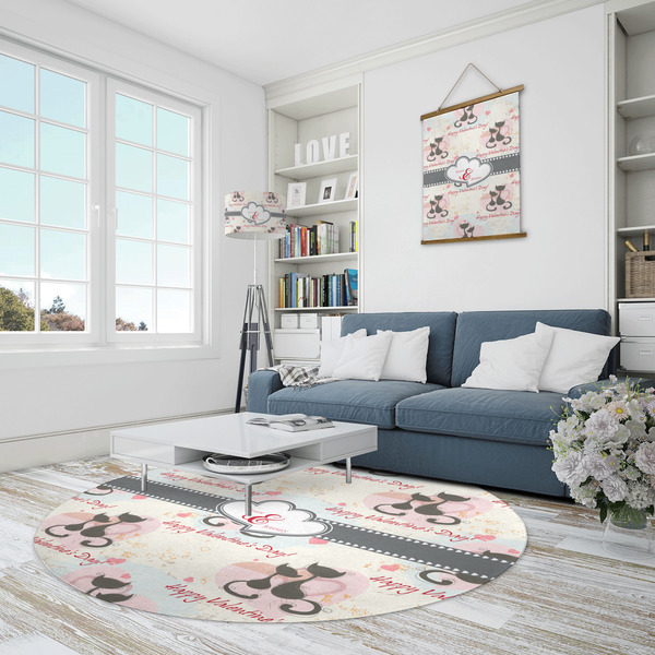 Cats in Love Round Area Rug - IN CONTEXT