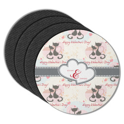 Cats in Love Round Rubber Backed Coasters - Set of 4 (Personalized)