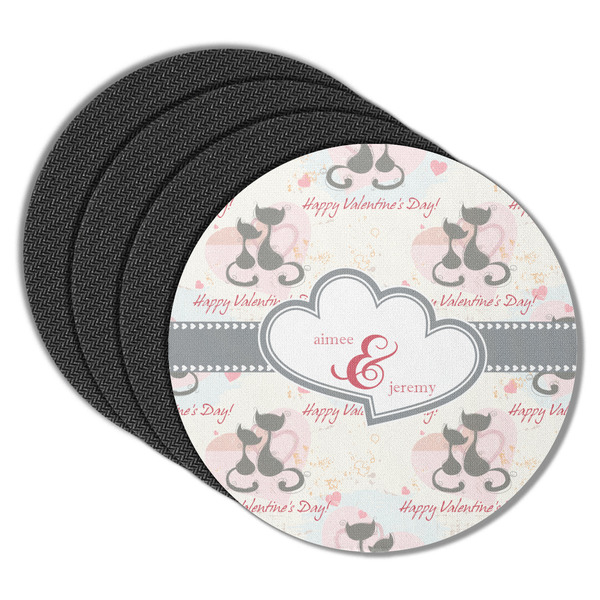 Custom Cats in Love Round Rubber Backed Coasters - Set of 4 (Personalized)