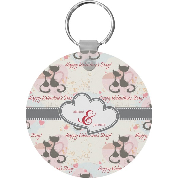 Custom Cats in Love Round Plastic Keychain (Personalized)