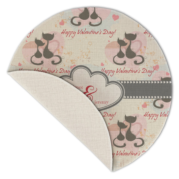 Cats in Love Round Linen Placemats - Front (folded corner single sided)