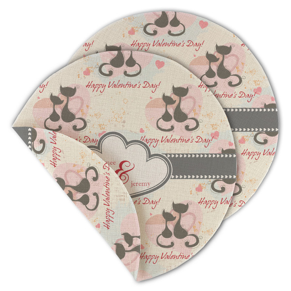 Custom Cats in Love Round Linen Placemat - Double Sided - Set of 4 (Personalized)