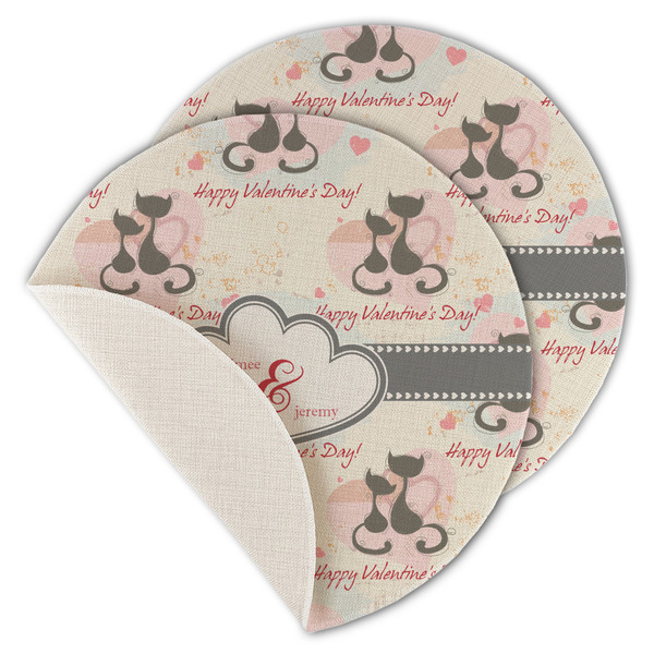 Custom Cats in Love Round Linen Placemat - Single Sided - Set of 4 (Personalized)