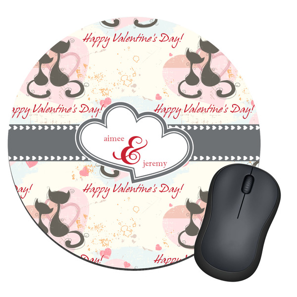 Custom Cats in Love Round Mouse Pad (Personalized)