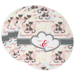 Cats in Love Round Paper Coasters w/ Couple's Names