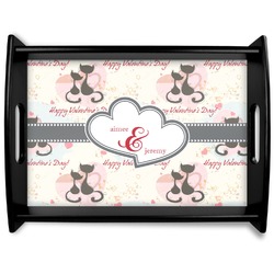 Cats in Love Black Wooden Tray - Large (Personalized)